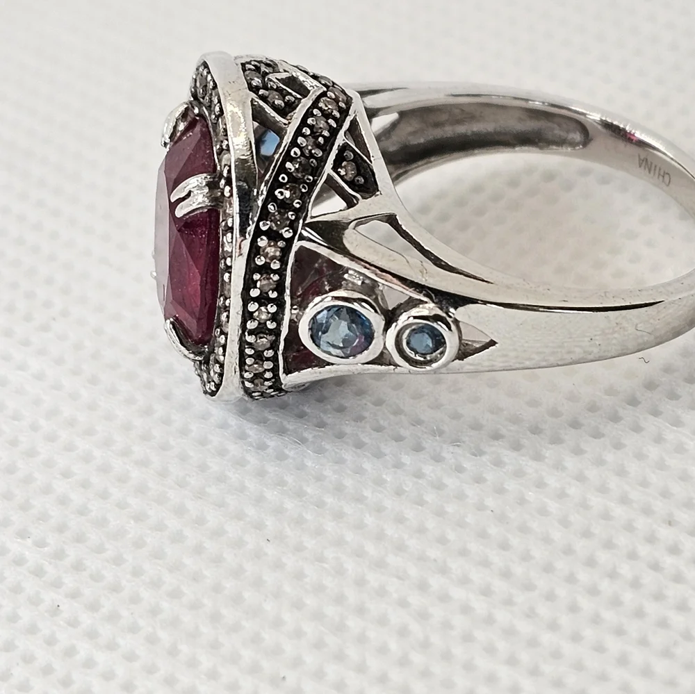 Genuine Rarities Carol Brodie Ruby, Champagne Diamonds & Blue Topaz Sz 7.75 - Picture 7 of 17